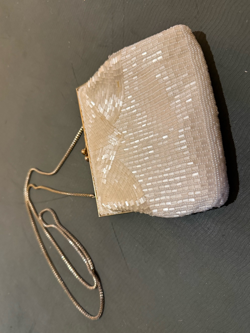 Vintage MAGID White Beaded Evening Bag